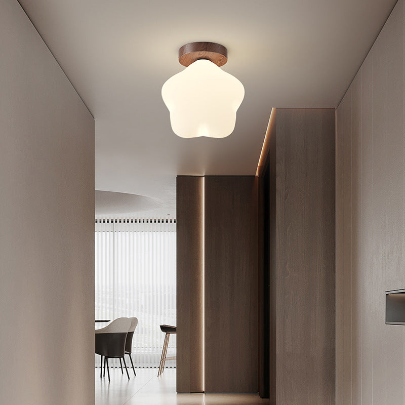 Contemporary Scandinavian Rubber Wood PE Flower Star LED Semi-Flush Mount Ceiling Light For Hallway