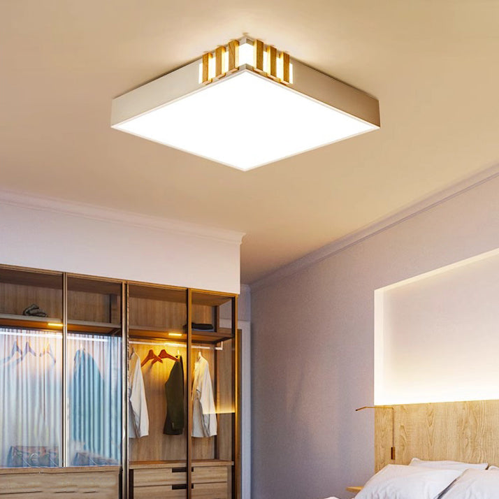 Plafonnier LED rectangulaire carré rond en métal, bois et acrylique traditionnel japonais pour chambre 