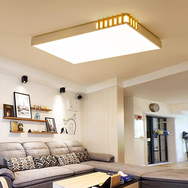 Traditional Japanese Metal Wood Acrylic Rectangular Square Round LED Flush Mount Ceiling Light For Bedroom