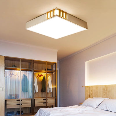 Plafonnier LED rectangulaire carré rond en métal, bois et acrylique traditionnel japonais pour chambre 
