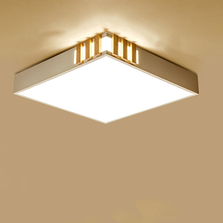 Traditional Japanese Metal Wood Acrylic Rectangular Square Round LED Flush Mount Ceiling Light For Bedroom