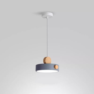 Contemporary Scandinavian Metal Rubber Wood Acrylic Round LED Pendant Light For Dining Room
