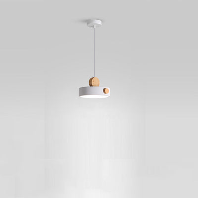Contemporary Scandinavian Metal Rubber Wood Acrylic Round LED Pendant Light For Dining Room