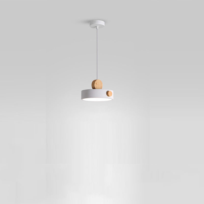 Contemporary Scandinavian Metal Rubber Wood Acrylic Round LED Pendant Light For Dining Room