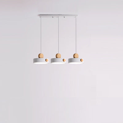 Contemporary Scandinavian Metal Rubber Wood Acrylic Round LED Pendant Light For Dining Room