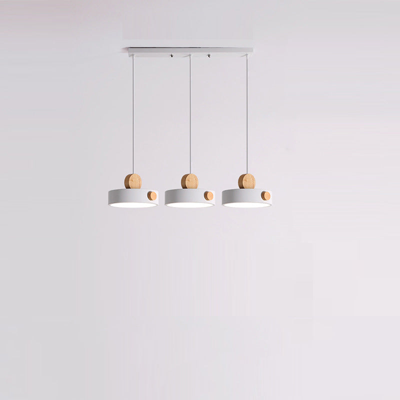 Contemporary Scandinavian Metal Rubber Wood Acrylic Round LED Pendant Light For Dining Room