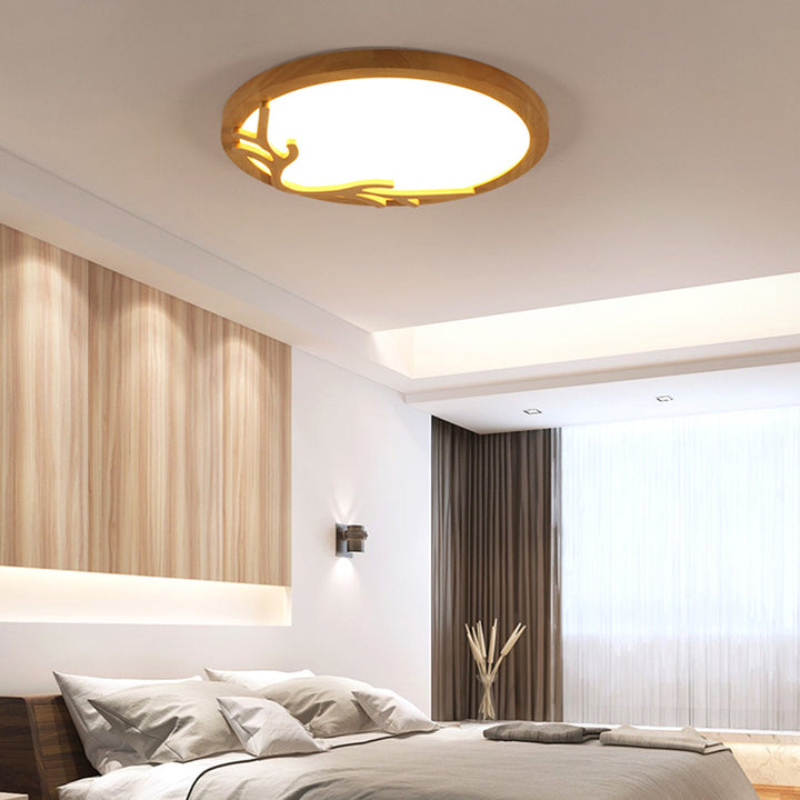 Lustre Plafonnier LED Rond Traditionnel Rustique en Métal Caoutchouc Bois Acrylique avec Bois de Cerf pour Chambre 