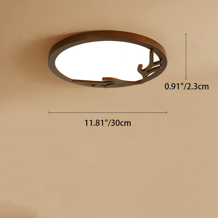 Lustre Plafonnier LED Rond Traditionnel Rustique en Métal Caoutchouc Bois Acrylique avec Bois de Cerf pour Chambre 