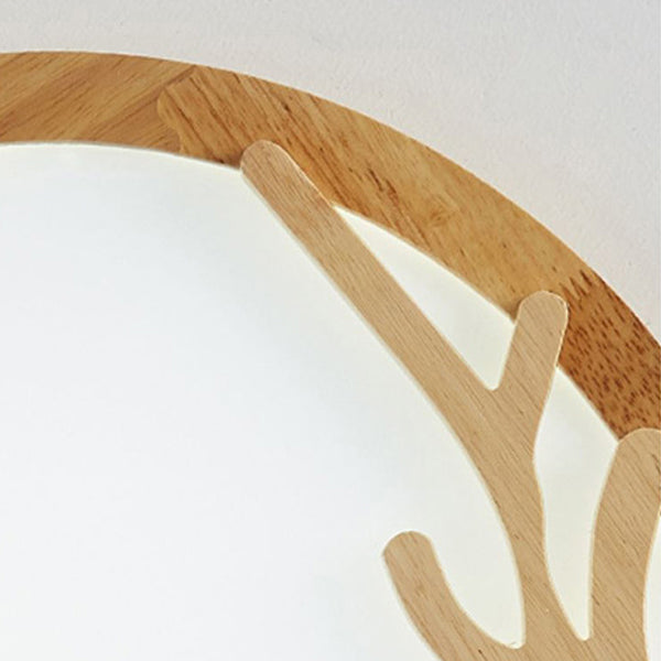 Lustre Plafonnier LED Rond Traditionnel Rustique en Métal Caoutchouc Bois Acrylique avec Bois de Cerf pour Chambre 