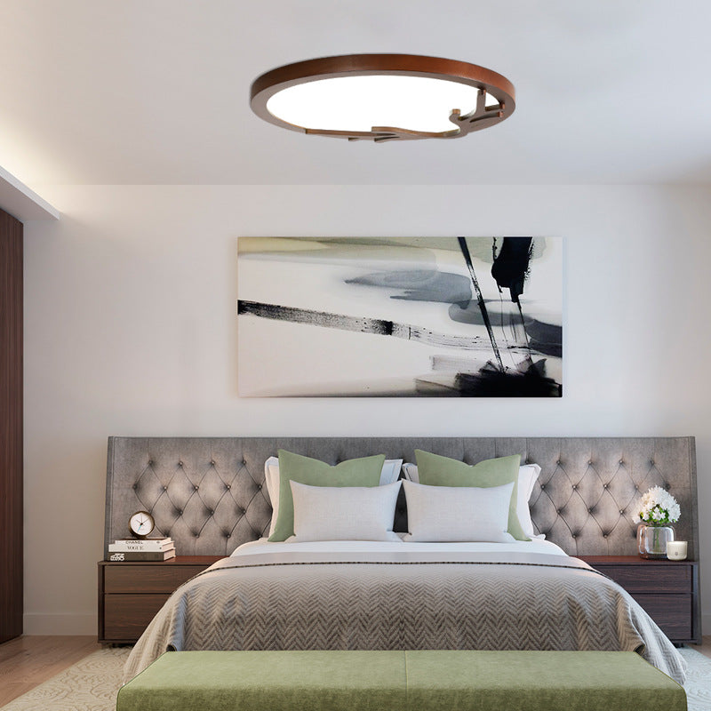 Lustre Plafonnier LED Rond Traditionnel Rustique en Métal Caoutchouc Bois Acrylique avec Bois de Cerf pour Chambre 