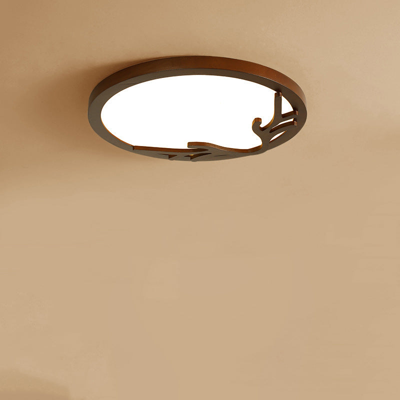 Lustre Plafonnier LED Rond Traditionnel Rustique en Métal Caoutchouc Bois Acrylique avec Bois de Cerf pour Chambre 