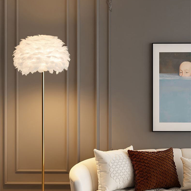 Contemporary Nordic Iron Feather Crystal Oval 1-Light Standing Floor Lamp For Living Room