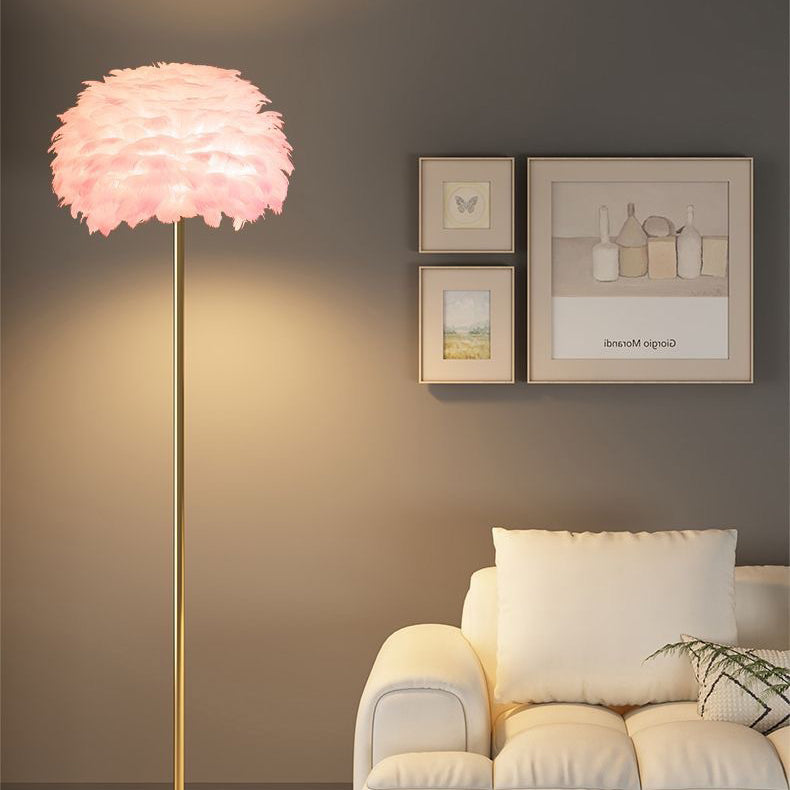 Contemporary Nordic Iron Feather Crystal Oval 1-Light Standing Floor Lamp For Living Room