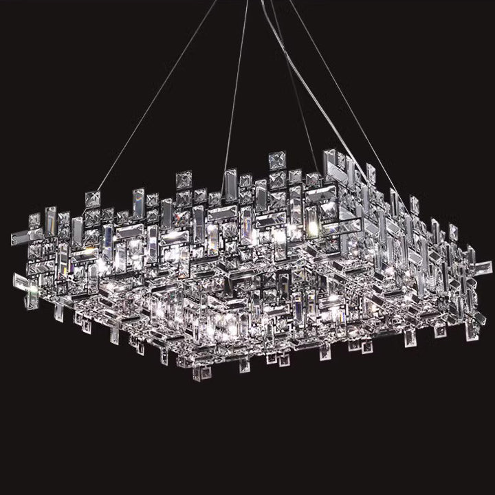Lustres carrés modernes en cristal en acier inoxydable de luxe 6/9/12/16 lumières pour salon 