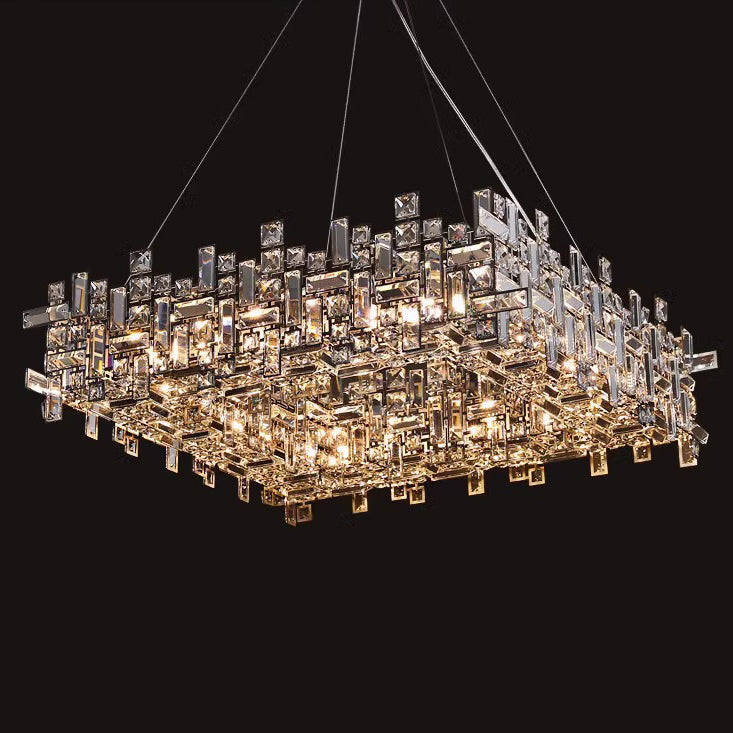 Lustres carrés modernes en cristal en acier inoxydable de luxe 6/9/12/16 lumières pour salon 