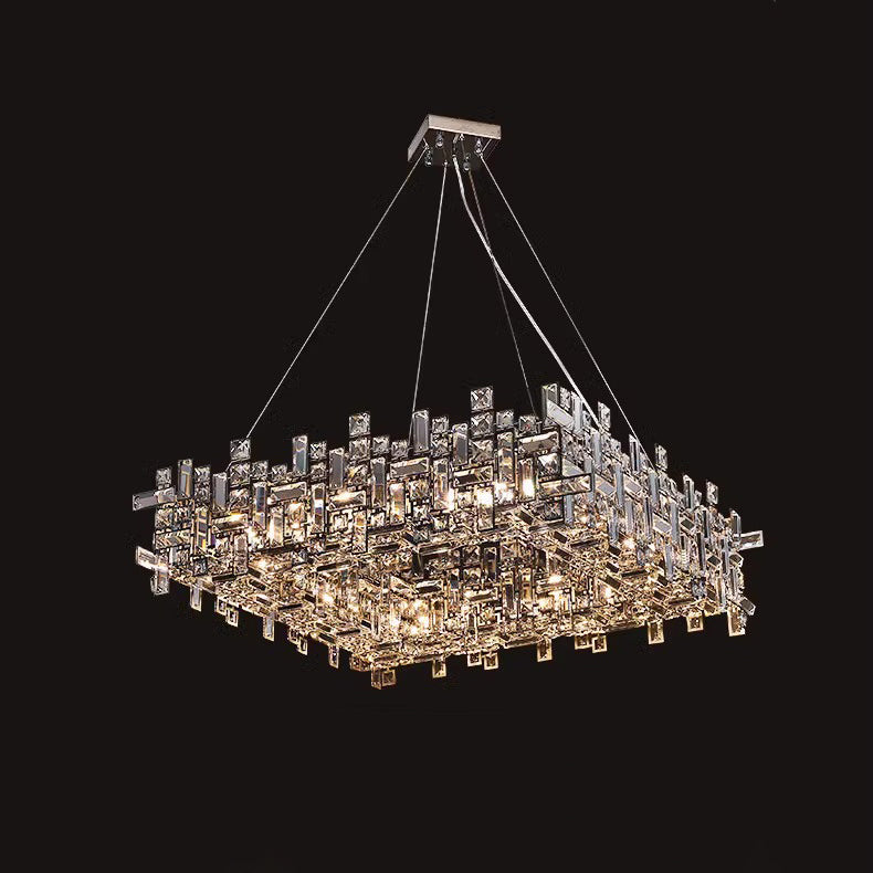 Lustres carrés modernes en cristal en acier inoxydable de luxe 6/9/12/16 lumières pour salon 