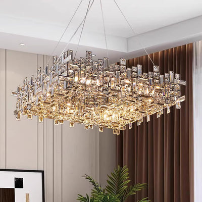 Lustres carrés modernes en cristal en acier inoxydable de luxe 6/9/12/16 lumières pour salon 