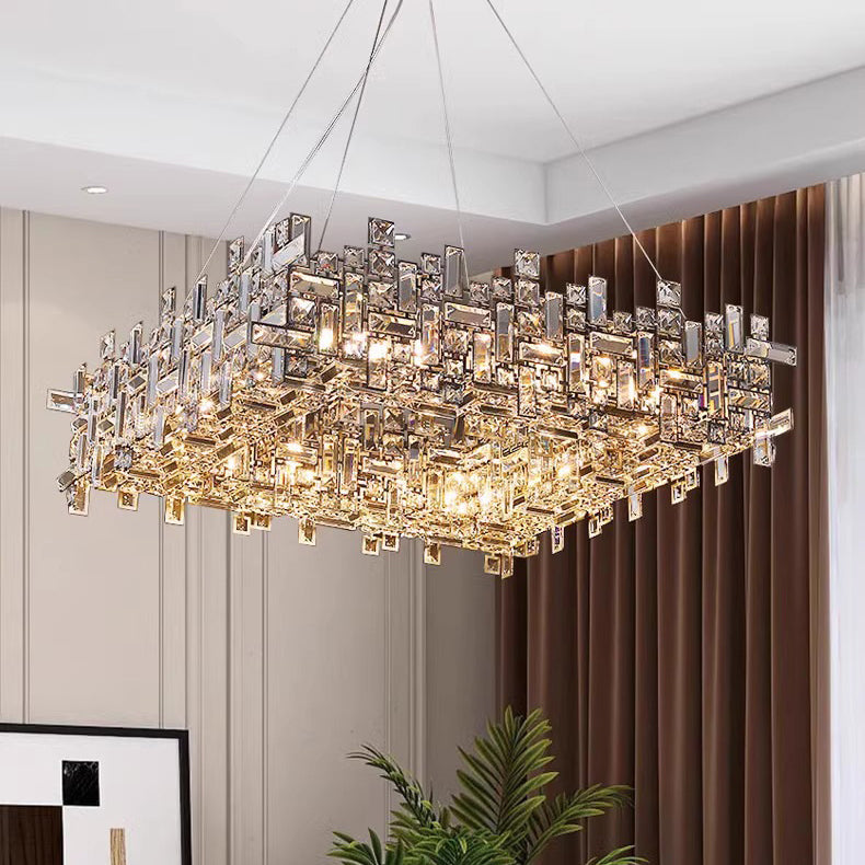 Lustres carrés modernes en cristal en acier inoxydable de luxe 6/9/12/16 lumières pour salon 