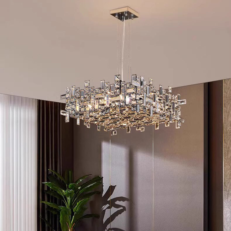 Lustres carrés modernes en cristal en acier inoxydable de luxe 6/9/12/16 lumières pour salon 