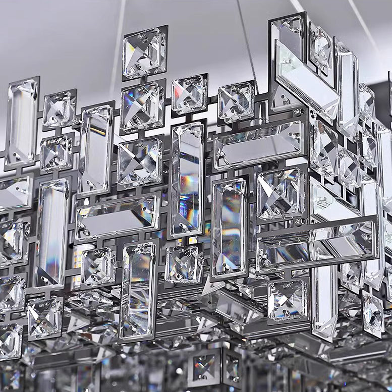 Lustres carrés modernes en cristal en acier inoxydable de luxe 6/9/12/16 lumières pour salon 
