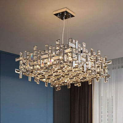 Lustres carrés modernes en cristal en acier inoxydable de luxe 6/9/12/16 lumières pour salon 