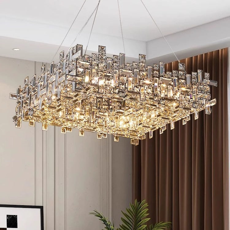 Lustres carrés modernes en cristal en acier inoxydable de luxe 6/9/12/16 lumières pour salon 