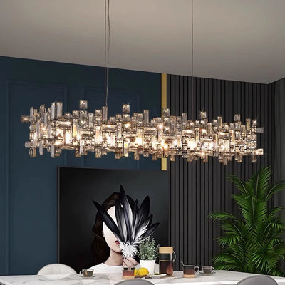 Lustres carrés modernes en cristal en acier inoxydable de luxe 6/9/12/16 lumières pour salon 