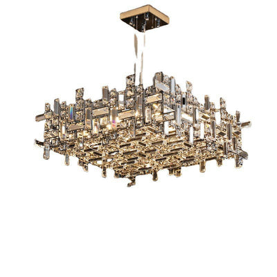 Lustres carrés modernes en cristal en acier inoxydable de luxe 6/9/12/16 lumières pour salon 