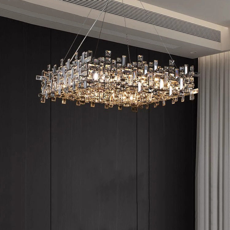 Lustres carrés modernes en cristal en acier inoxydable de luxe 6/9/12/16 lumières pour salon 