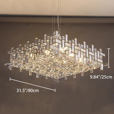 Lustres carrés modernes en cristal en acier inoxydable de luxe 6/9/12/16 lumières pour salon 