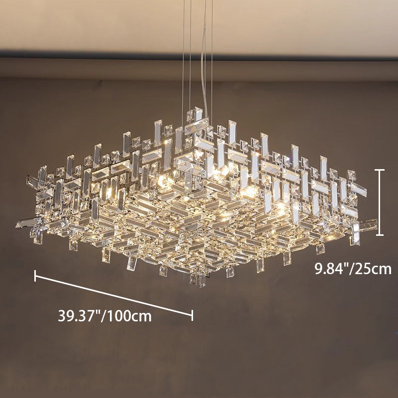Lustres carrés modernes en cristal en acier inoxydable de luxe 6/9/12/16 lumières pour salon 