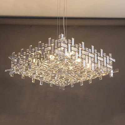 Lustres carrés modernes en cristal en acier inoxydable de luxe 6/9/12/16 lumières pour salon 