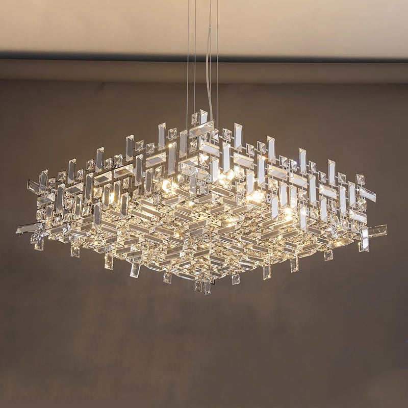 Lustres carrés modernes en cristal en acier inoxydable de luxe 6/9/12/16 lumières pour salon 