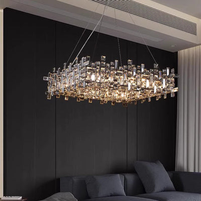 Lustres carrés modernes en cristal en acier inoxydable de luxe 6/9/12/16 lumières pour salon 