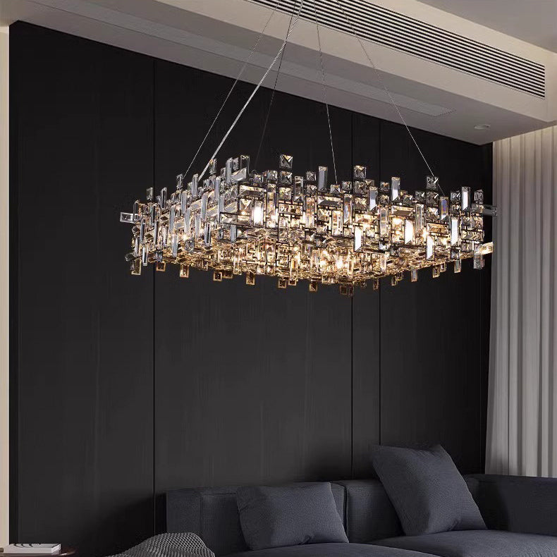 Lustres carrés modernes en cristal en acier inoxydable de luxe 6/9/12/16 lumières pour salon 