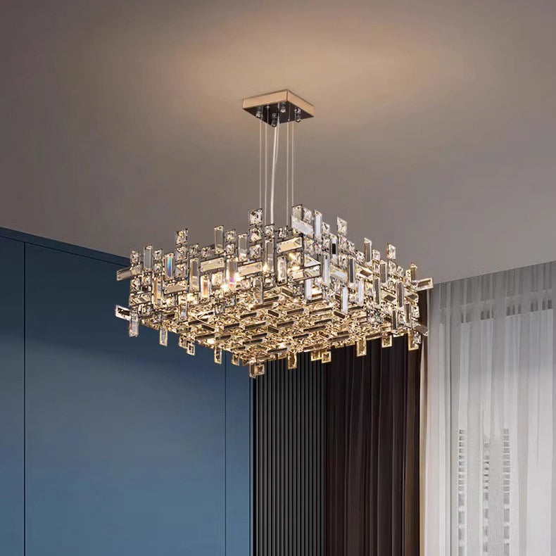 Lustres carrés modernes en cristal en acier inoxydable de luxe 6/9/12/16 lumières pour salon 