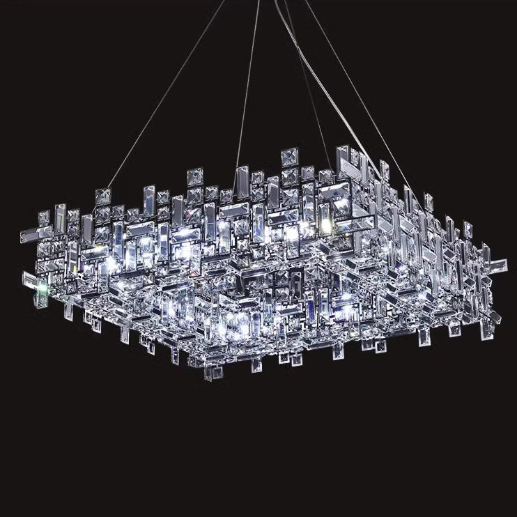 Lustres carrés modernes en cristal en acier inoxydable de luxe 6/9/12/16 lumières pour salon 