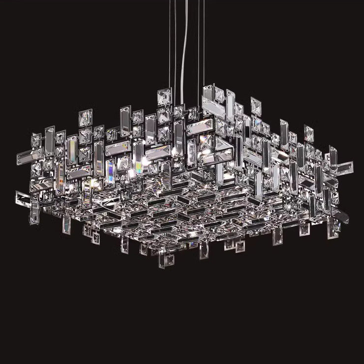 Lustres carrés modernes en cristal en acier inoxydable de luxe 6/9/12/16 lumières pour salon 
