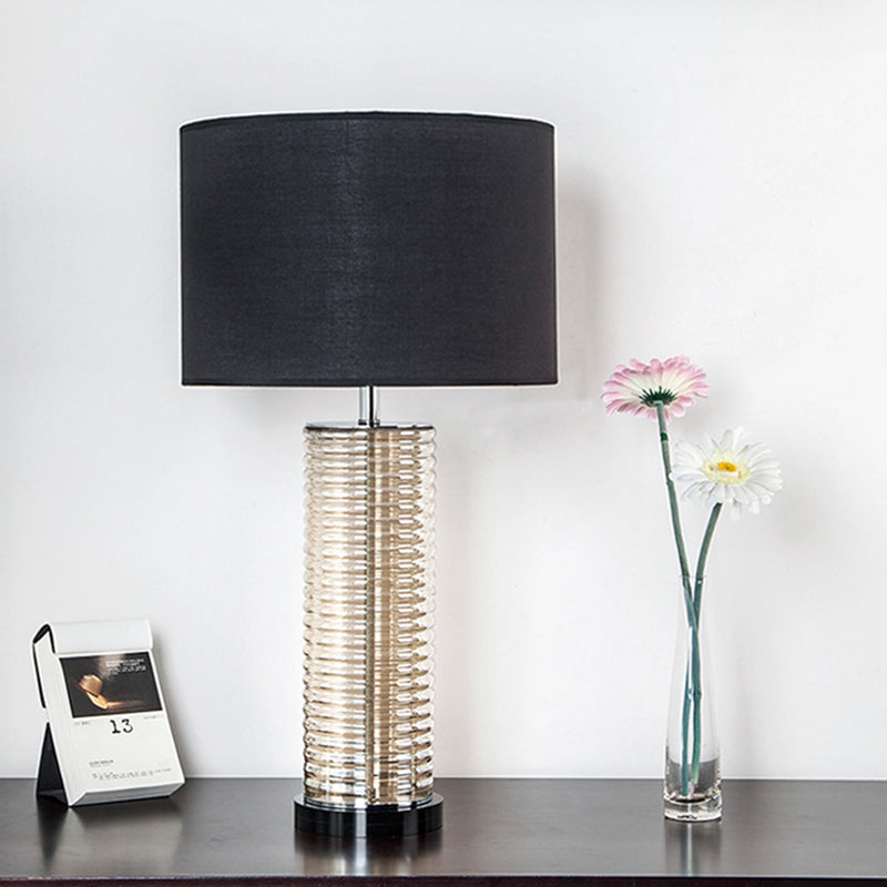 Lampe de table contemporaine rétro en verre et tissu avec cylindre en cristal à 1 lumière pour chevet 