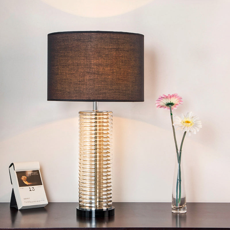 Lampe de table contemporaine rétro en verre et tissu avec cylindre en cristal à 1 lumière pour chevet 