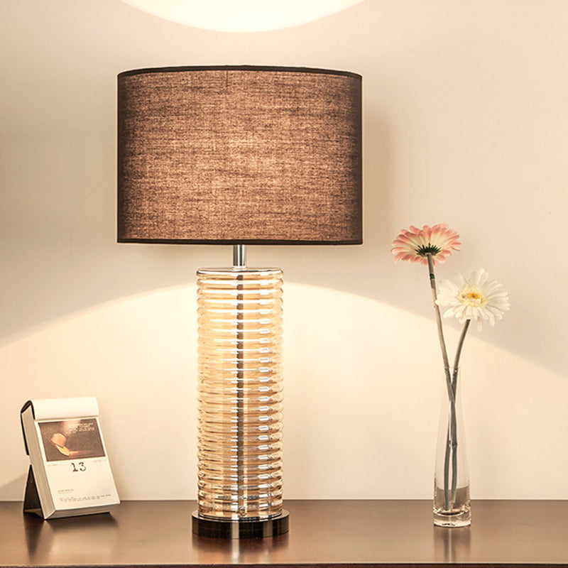 Lampe de table contemporaine rétro en verre et tissu avec cylindre en cristal à 1 lumière pour chevet 