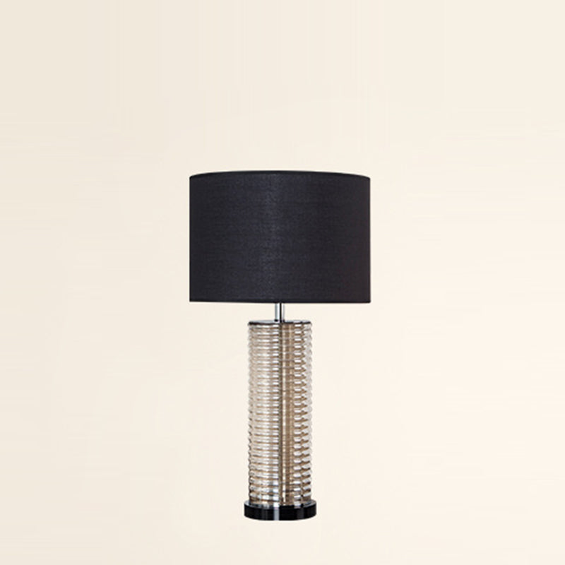 Lampe de table contemporaine rétro en verre et tissu avec cylindre en cristal à 1 lumière pour chevet 