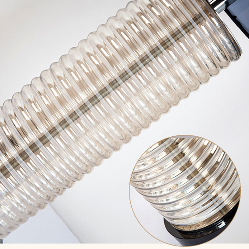 Lampe de table contemporaine rétro en verre et tissu avec cylindre en cristal à 1 lumière pour chevet 