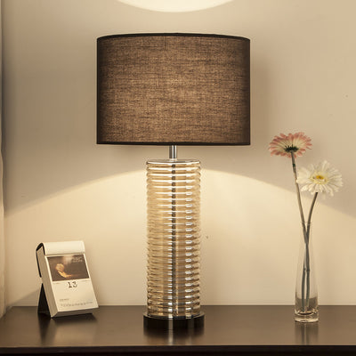 Lampe de table contemporaine rétro en verre et tissu avec cylindre en cristal à 1 lumière pour chevet 
