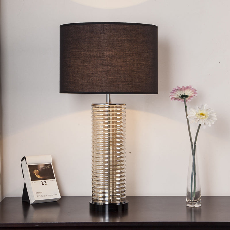 Lampe de table contemporaine rétro en verre et tissu avec cylindre en cristal à 1 lumière pour chevet 