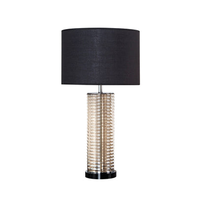 Lampe de table contemporaine rétro en verre et tissu avec cylindre en cristal à 1 lumière pour chevet 