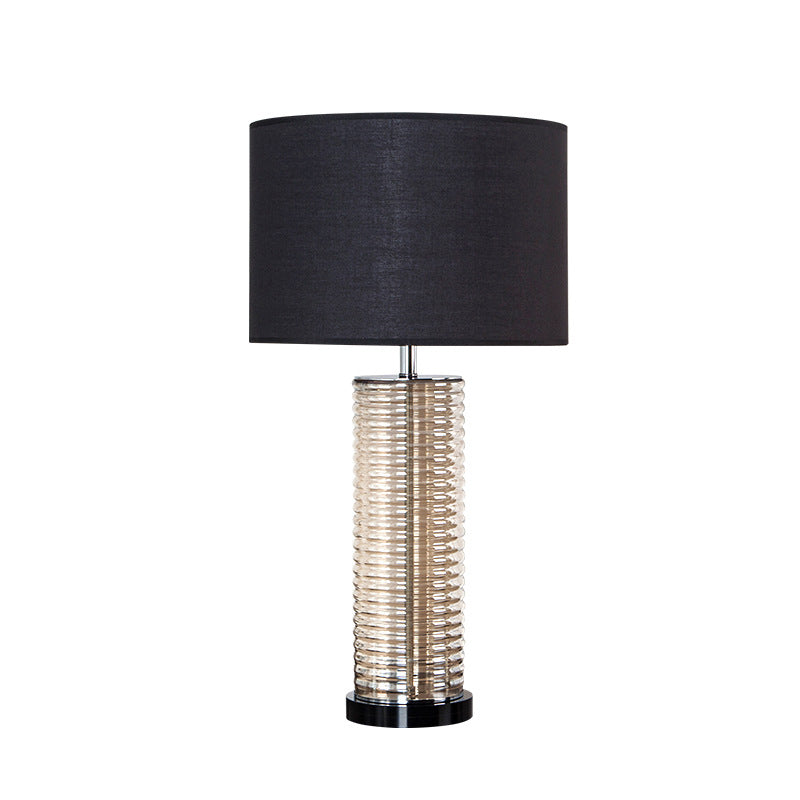 Lampe de table contemporaine rétro en verre et tissu avec cylindre en cristal à 1 lumière pour chevet 