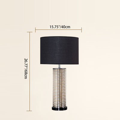 Lampe de table contemporaine rétro en verre et tissu avec cylindre en cristal à 1 lumière pour chevet 