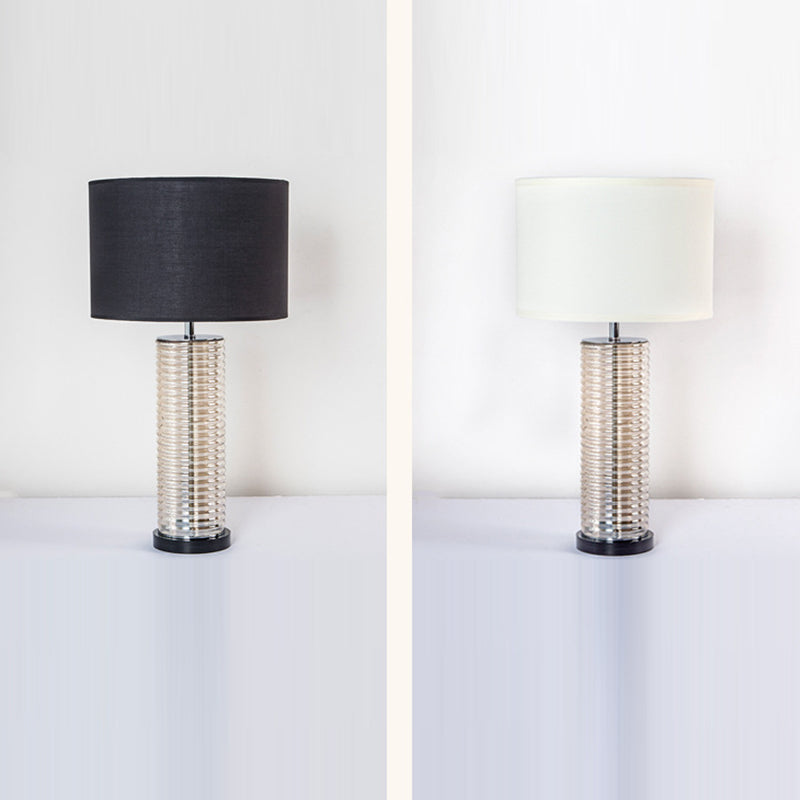 Lampe de table contemporaine rétro en verre et tissu avec cylindre en cristal à 1 lumière pour chevet 