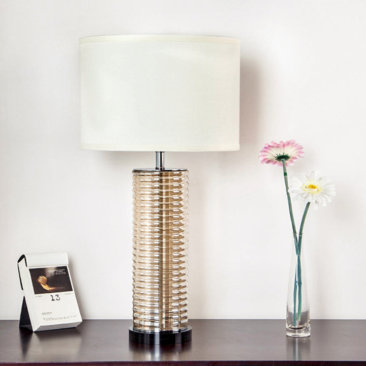 Zeitgenössische Retro Glas Stoff Kristall Zylinder Trommel 1-Licht Tischlampe für das Nachttisch 